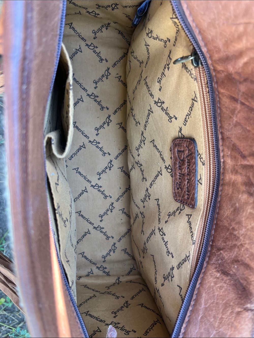 American Darling Tooled Leather Aztec Fringe Tote - Brown/Cream/Black - Picture 3 of 3